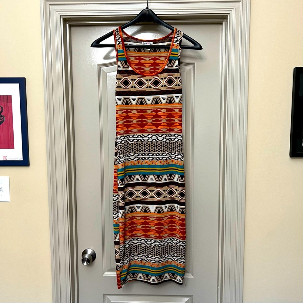 Midi Bodycon Aztec Print Multi Color Sleeves Dress - image 1